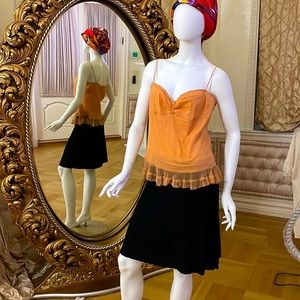 Blue girl cotton tank top mesh over cotton liner, spaghetti straps